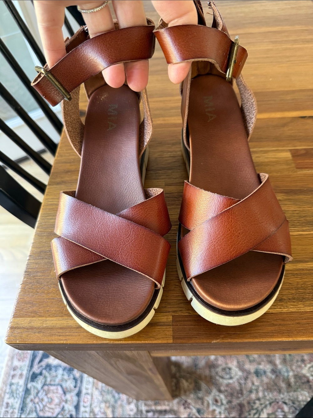 MIA Women's Brown Crisscross Platform Sandals